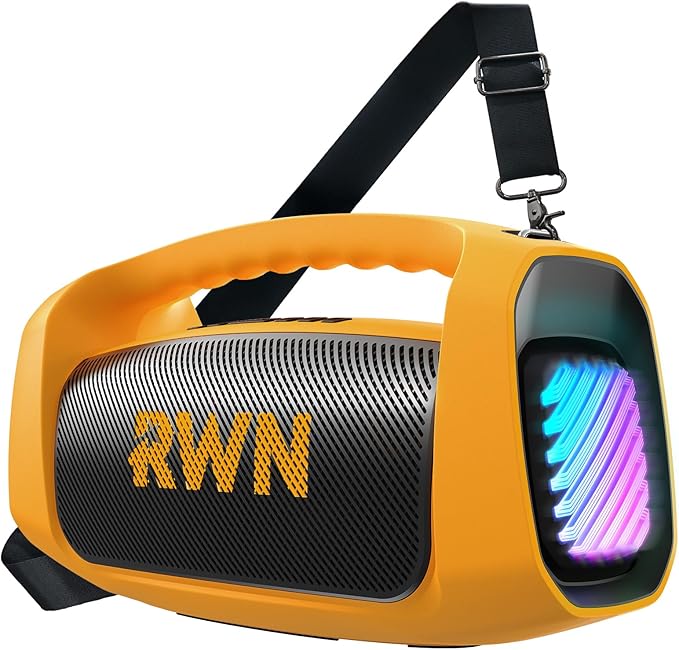 RWN Outdoor Bluetooth Speaker: 160W Loud Sound, IP67 Waterproof with 24H Playtime, Fast Charge, Bass, TWS, Portable Wireless Speakers with Light Show for House, Party, Projector, Beach (Yellow+Black)