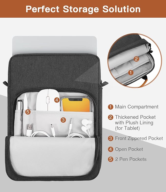 MoKo 13.3-14 Inch Laptop Sleeve Bag Fits Mac Neo 13-inch A18 Pro, Mac Pro 13.3" M2 2022/M5/M5 Pro/M5 Max 14.2" 2026, Mac Air 13.6" M5 2026, Handle Carrying Case with Shoulder Strap, Black & Gray