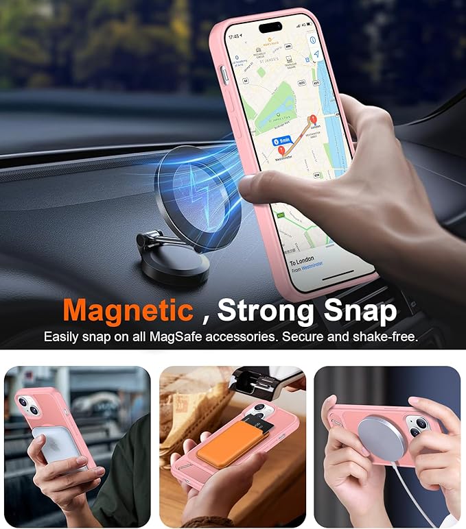 Magnetic Compatible with iPhone 15 Case, [Built-in Invisible Kickstand][Compatible with MagSafe] [Military Grade Shockproof] Slim Translucent Matte Phone Case for iPhone 15 6.1"