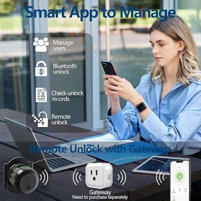 GeekTale Fingerprint Deadbolt, Fingerprint Door Knob, Smart Deadbolt Lock, Smart Door Lock, Twist to Lock&Unlock, Keyless Entry Door Lock with App, for Front Door, Garage, Easy Installation