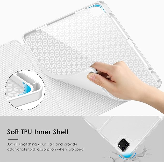 VIKESI Case for iPad Pro 12.9 6th / 5th / 4th / 3rd Generation Case 2022/2021/2020/2018,Multiple Angles Magnetic Stand Cover,Shockproof Soft Back,Pencil Holder,and Auto Sleep/Wake,White