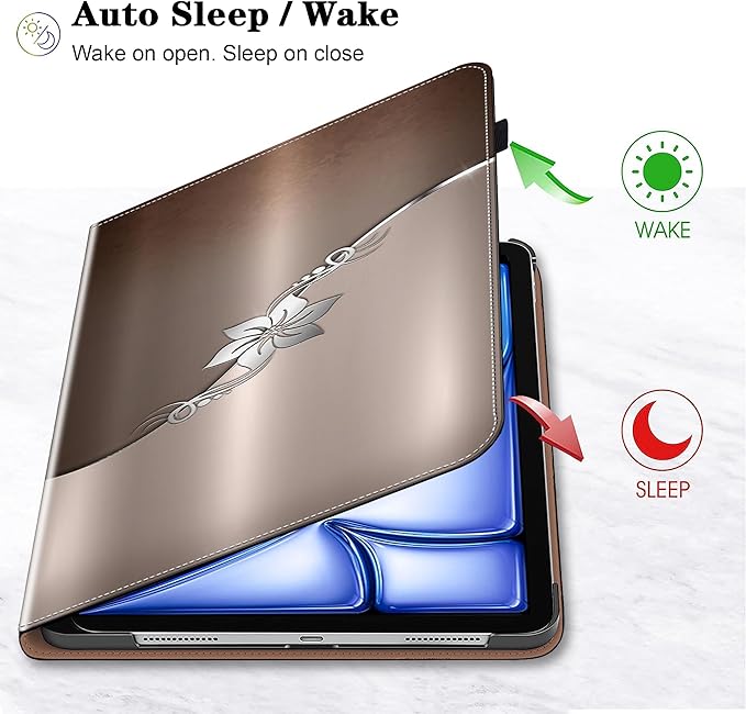 Case for iPad Air 13 inch M4 2026/M3 2025/M2 2024 with Pencil Holder & Card Slots & Auto Sleep, Embossed PU Leather Stand Magnetic Shockproof Cover Case for iPad Air 13 - Silver Flower