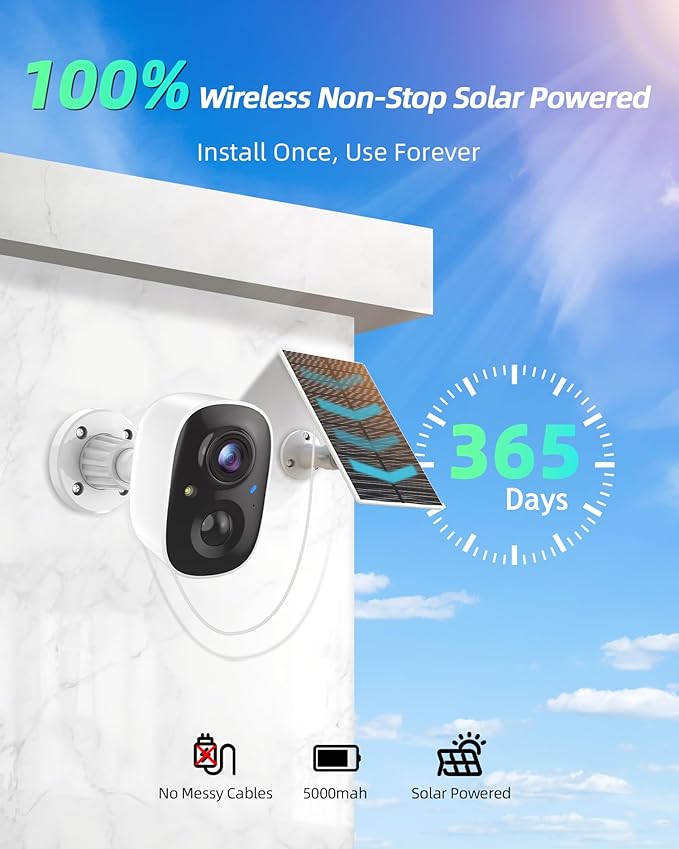 MaxiViz Solar Camera Outdoor Wireless, 2.4G Wi-Fi Security Camera with AI Motion Detection, Cameras for Home Security, 2K Color Night Vision, 2-Way Talk, IP66 Weatherproof, Cloud/SD Storage, 2 Packs