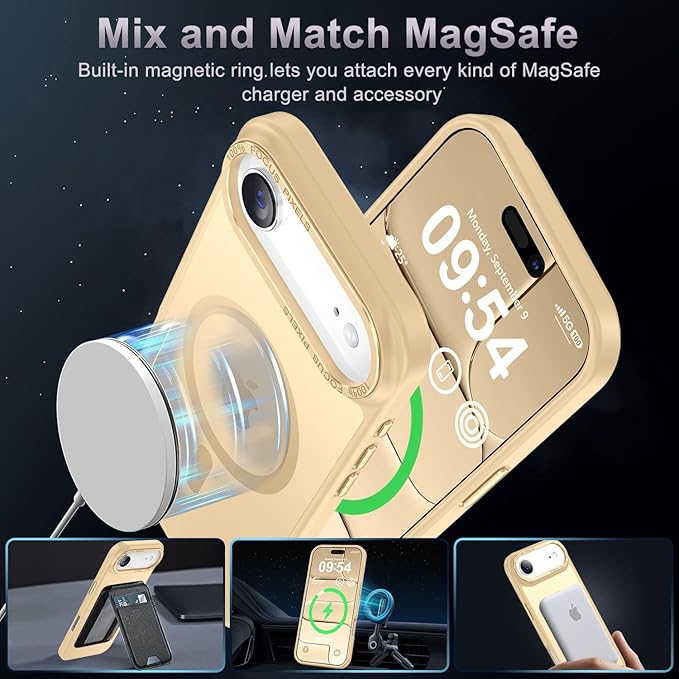 Newfuture Magnetic for iPhone Air Case [Compatible with Magsafe] [Military Grade Drop Protection] Translucent Matte Anti-Scratch Shockproof Protective Phone Cover 6.5 Inch, Creamy Yellow