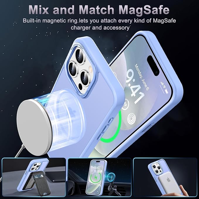 Newfuture Magnetic for iPhone 15 Pro Case [Compatible with Magsafe] [Military Grade Drop Protection] Translucent Matte Anti-Fingerprint Shockproof Phone Case for iPhone 15 Pro 6.1 inch, Blue