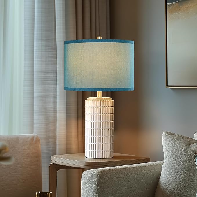 AIEAMPDO 23" Modern Ceramic Nightstand Table Lamps Set of 2, Nautical Lamps for Bedroom Bedside, Side Table Lamps for Living Room, Dining Room, Office, 2 LED Bulbs Included (Blue)