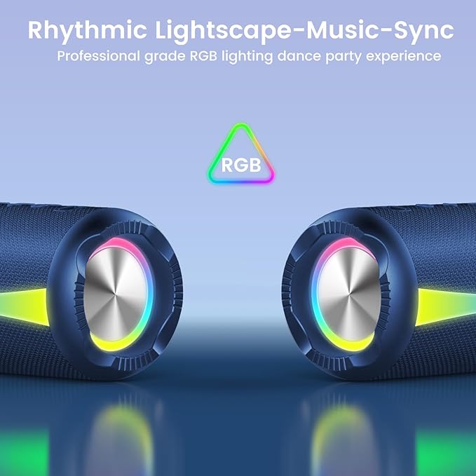 Portable Bluetooth Speaker, 2026 Bluetooth Wireless Speaker 5.4 with RGB Lights, 30H Playtime with Deep Bass, IP7 Waterproof, TWS Pairing, Portable Speaker for Travel/Party/Home/Gifts, Blue