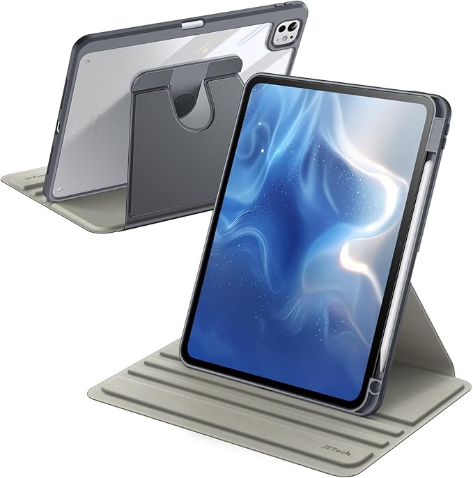 JETech Rotating Case ONLY for iPad Pro 11-Inch M5/M4 2025/2024 (6th/5th Generation) with Pencil Holder, 360 Degree Rotation Protective Stand Cover Clear Back, Auto Wake/Sleep (Space Gray)