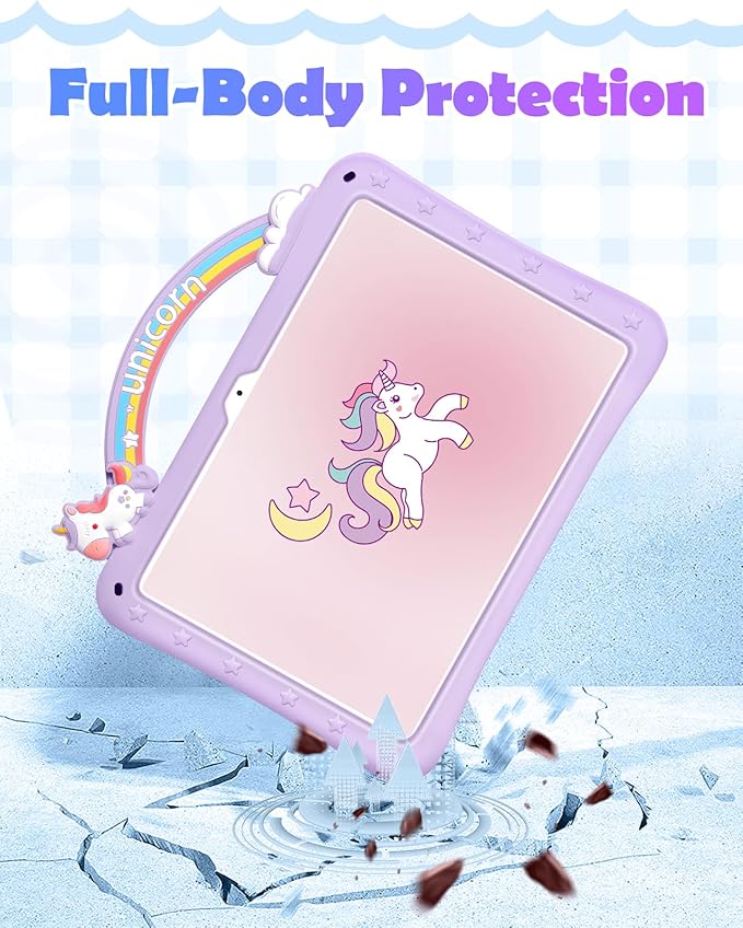 Wazzasoft for iPad 10th Generation Case 10.9 Inch Girls Cute Girly Cartoon Kawaii Pretty Purple Design Cover with Stand & Strap Unique Women Teens Funda for Apple iPad 10th Gen 2022 A2696 A2757 A2777
