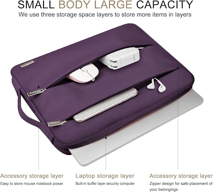 Voova 13 13.6 Inch Laptop Sleeve Case Compatible with MacBook Air 13 M1/M2/M3/M4 2020-2025, MacBook Pro 13/14, IPad Air/Pro 13, Waterproof Slim Computer Bag Cover with Handle, Dark Purple