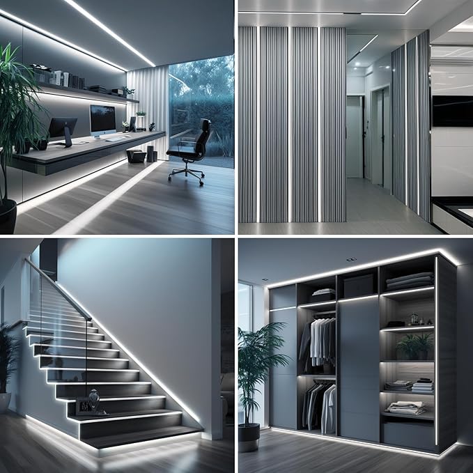 BENLUN 12V COB LED Under Cabinet Strip Lighting Kit 32.8ft, 6000K Cool White Cuttable LED Tape Lights 8W/M CRI 93 320LEDs/M with Dimmer and Power Supply for Kitchen Bookcase Shelf Display