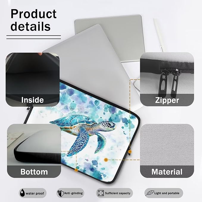 Sea Turtle Laptop Protective Sleeve for Women Men 17inch Computer Sleeve Bag Neoprene Laptop Bags Tie Dye Lap Top Case Suitable for Travel School Office Organizers Hippie