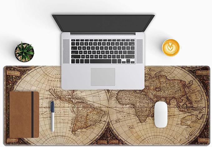 Large Gaming Mouse Pad with Stitched Edges, Desk Mat Extended Keyboard Pad, Non-Slip Rubber Base Desk Pad for Laptop, Office, Home, 31.5X11.8 inch Vintage World Map