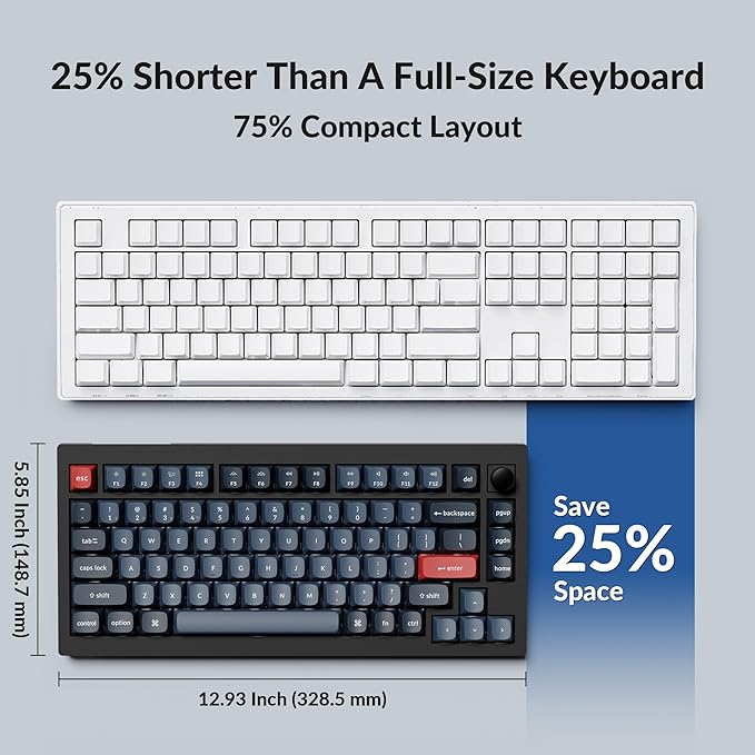 Keychron V1 Max 75% RGB Custom Mechanical Keyboard, 2.4Ghz/Bluetooth 5.1/Wired QMK/VIA Programmable Macro, Hot-Swappable Gateron Jupiter Banana Switch Gasket Mount for Mac Windows