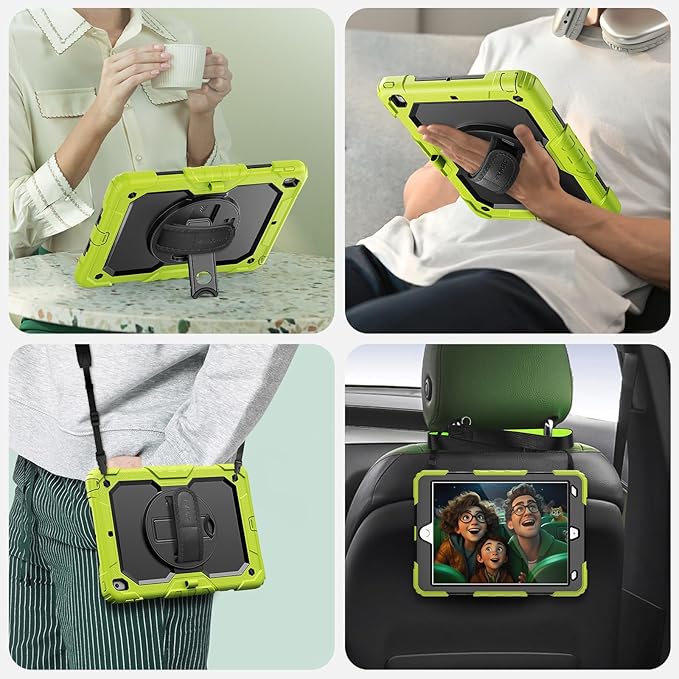 SEYMAC Case for iPad 9th/8th/7th Generation 10.2 inch 2021-2019, Heavy Duty Protective Shockproof Case with Screen Protector, Rotating Stand/Handle/Shoulder Strap for iPad 10.2, Green