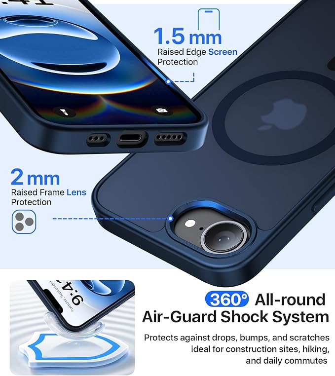 Eastinbox Magnetic Shockproof for iPhone 17e & iPhone 16e Case [Compatible with MagSafe] [Military-Grade Protection] Anti-Yellowing, Matte Protective Phone Case for iPhone 17 e/16 e 6.1", Blue