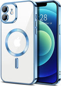 Hython Magnetic Clear for iPhone 12 Case with Camera Lens Protector [Compatible with MagSafe] Luxury Plating Edge Slim Soft TPU Cover Protective Phone Case for iPhone 12 6.1", Light Blue