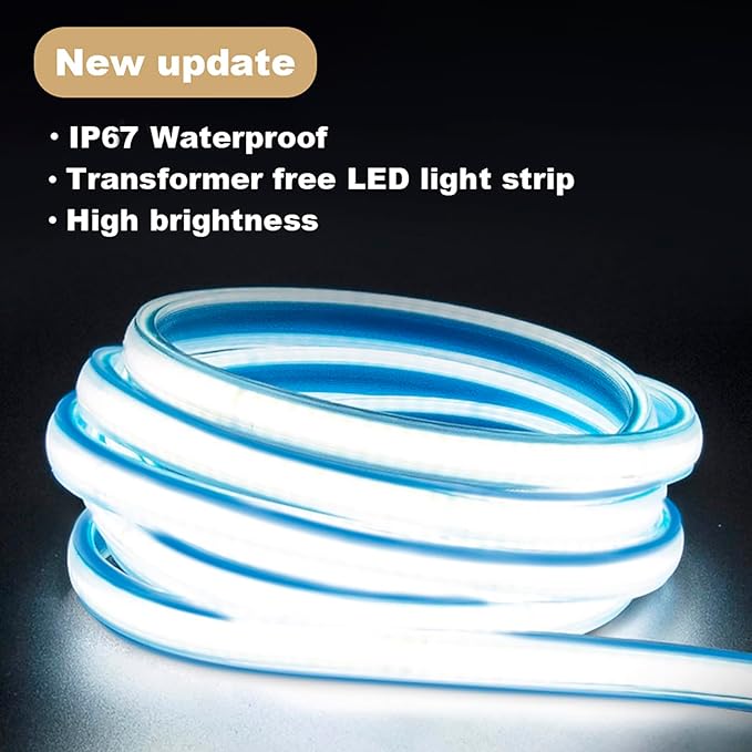 Waterproof LED Light Strip 10m Flexible LED Strip Lights 110v AC LED Rope Light 6000K Cuttable LED Strip for Outdoor Indoor Under Cabinet Lighting (Cold White, 32.8ft)