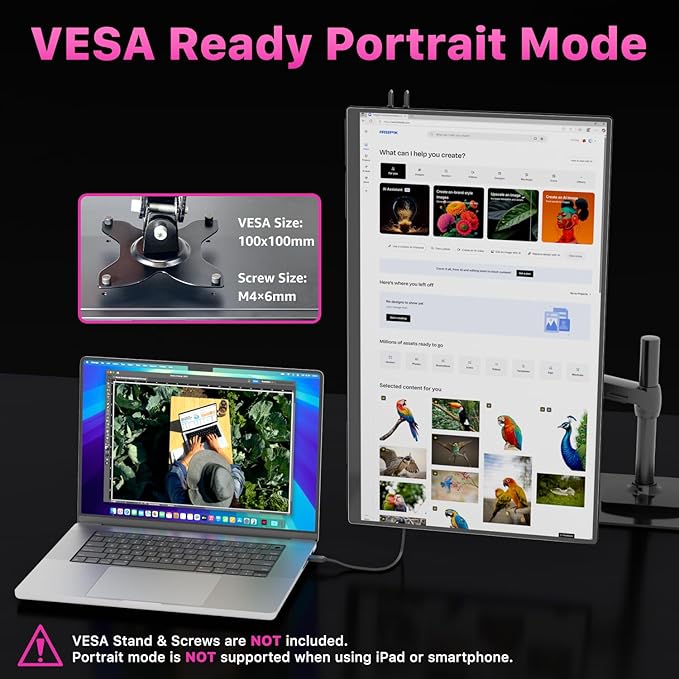 cocopar Portable Monitor IPS Travel Monitor with USB-C HDMI Portable Screen for Laptop MacBook Surface PC PS4/5 External Display with Kickstand, VESA Mountable, 23.8 Inch