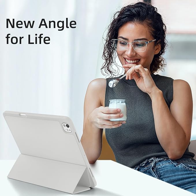 Akkerds Compatible with iPad Pro 13 Inch Case (M5/M4) 2025/2024, for iPad 13 Pro Case with Pencil Holder, Slim Trifold Stand Protective Cover with Soft TPU Back, Auto Wake/Sleep (LightGray)