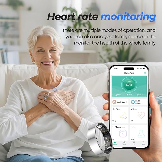 BIEMHA Smart Ring IP68 Waterproof，5-Day Long Battery Life, No Subscription Fee，Fitness Health Tracker for Men Women, Heart Rate & Sleep Monitoring Daily Use，iOS&Android Compatible (Silver, 13)