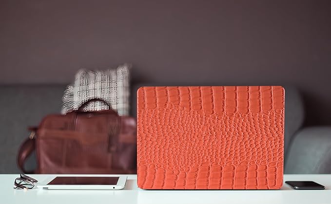 Compatible with Crocodile MacBook Air 13 inch Case 2021 2020 2019 2018 M1 A2337 A2179 A1932, Textured Elegant Luxury Aligator Skin Snakeskin PU Leather Hard Shell & Keyboard Cover, Orange
