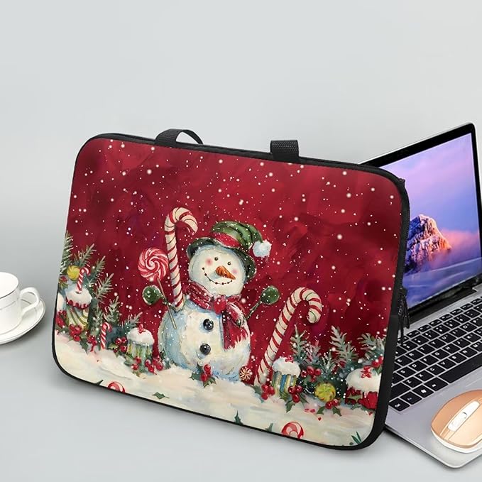 Christmas Red Snowman 17 Inch Laptop Sleeve Cover Computer Bag Tablet Carrying Case, Waterproof Tote Bags Notebook Sleeves Handbag for Travel/Business/School, Family & Friends Gift