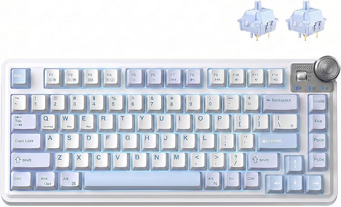 Aula AU75 Wireless Mechanical Keyboard, Hot Swap Gasket Gaming Keyboard with Knob, BT/2.4G/Wired Custom Keyboard, 4000mAh Battery, 75% Five-Layer Padding PBT Keycaps, RGB Side-Strip for Win/Mac/PC