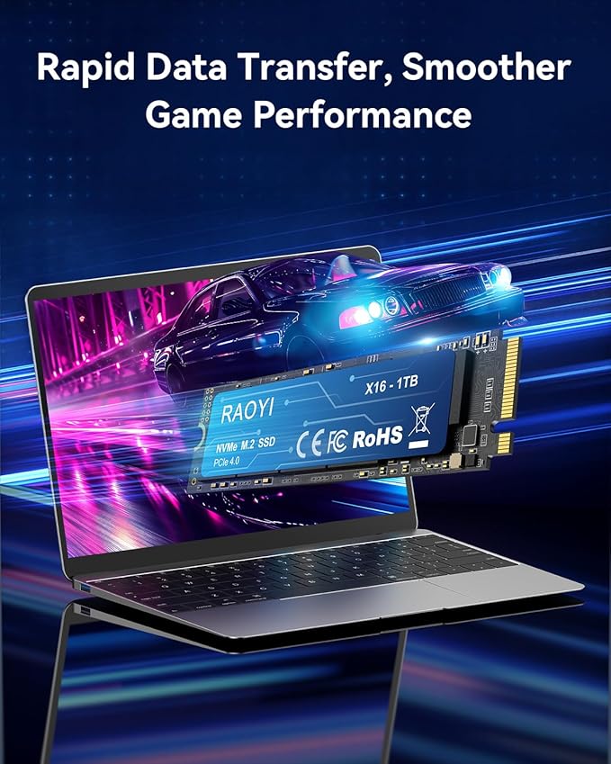 RAOYI 1TB NVMe Internal Solid State Drive M.2 2280 PCIe Gen4x4 SSD, Up to 5000MB/s, Configure SLC Cache, Storage and Memory Expansion for PS5 Laptop Desktop