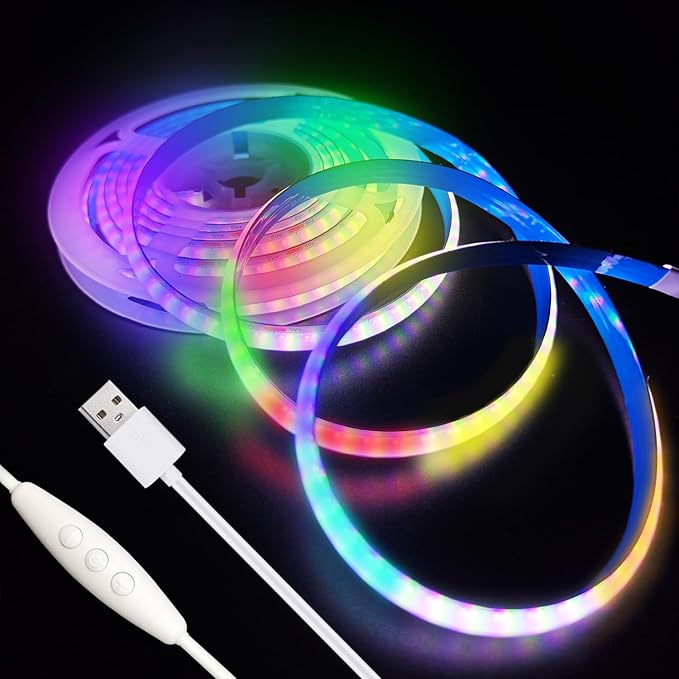 ZSLAIFU COB LED Strip Lights RGB 6.56ft, 5V Dimmable LED Light Strip, Flexible USB LED Lights for TV, TV Backlighting, Bedroom, Kitchen, Home DIY Lighting