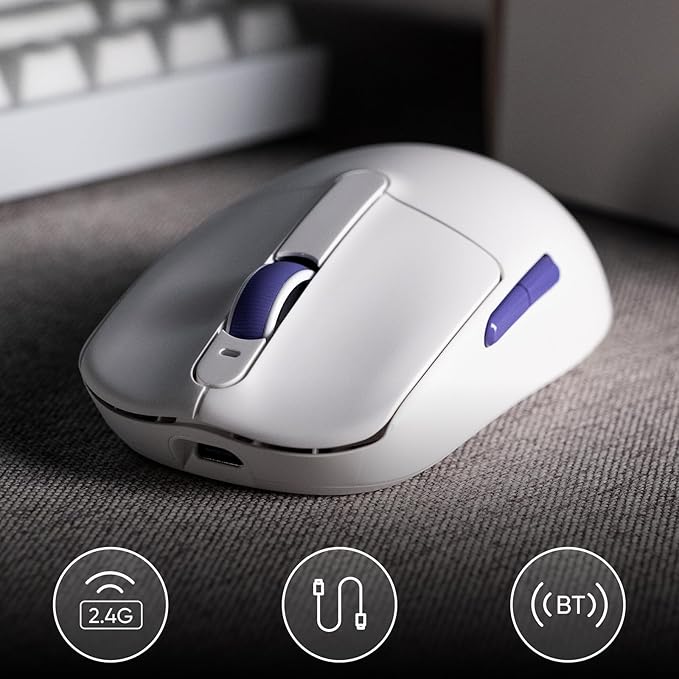 Akko Dash Max Wireless Gaming Mouse, 8K Polling Rate with PAW3395 Sensor, 26000 DPI, 41g Ultra Lightweight, Akko Custom Optical Switches, BT/2.4G/Wired Symmetrical Computer Mouse, White