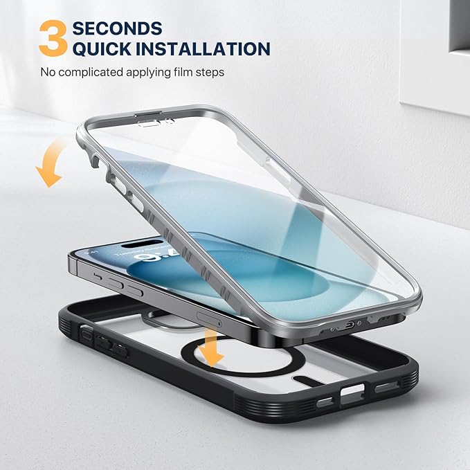 Diaclara Magnetic Designed for iPhone 15 Case, Compatible with MagSafe Built-in Touch Sensitive Anti-Scratch Screen Protector, with Camera Lens Protector for iPhone 15 6.1" (Frosted Black)