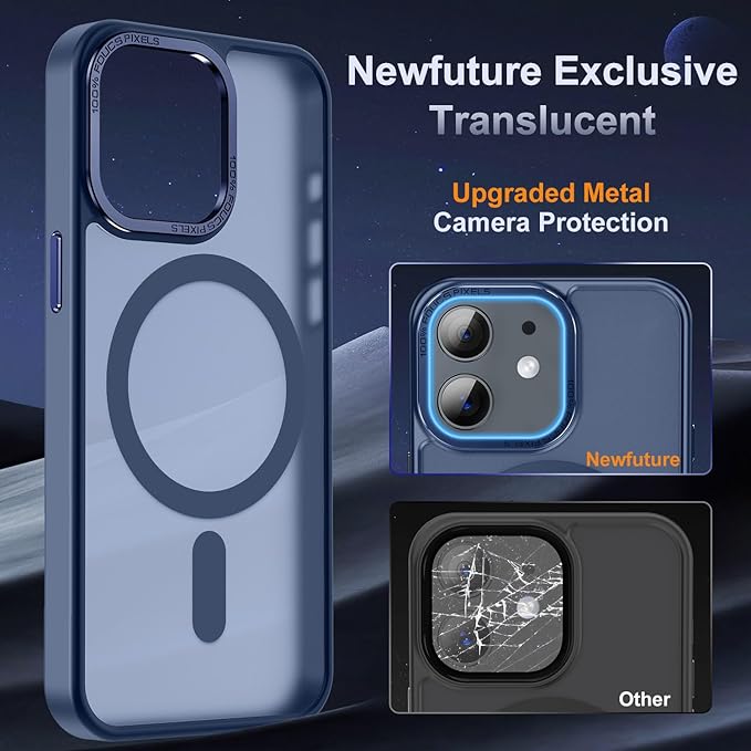 Newfuture Designed for iPhone 12 Case/iPhone 12 Pro Case with Magnetic [13 FT Military Drop Protection] [Compatible with Magsafe] Translucent Shockproof with Anti-Fingerprint Phone Case, Navy Blue