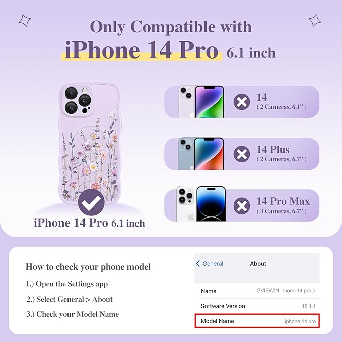 GVIEWIN for iPhone 14 Pro Case Compatible with MagSafe [Curly Wave Edge][Full Camera Protection] Floral Translucent Shockproof Magnetic Women Phone Case for 14 Pro, Floratopia/Colorful