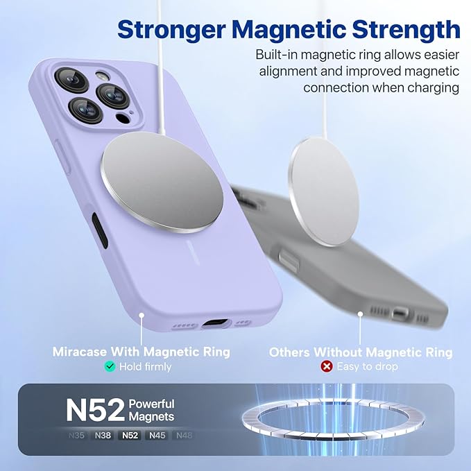 Miracase Magnetic for iPhone 16 Pro Case, [Soft Anti-Scratch Microfiber Lining], Compatible with MagSafe, Liquid Silicone Case Shockproof Drop Protection Phone Case for 16 Pro,Light Purple