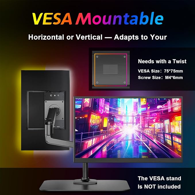 18.5" Portable Monitor 120Hz FHD 1080P, USB-C HDMI Laptop Screen Extender, Second Display for Laptop/PC/Mac/PS5/PS4/Switch, Travel Monitor with Protective Sleeve, VESA Mountable