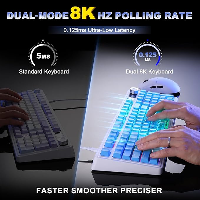 AJAZZ AK980 V2 Pro 98% Dual 8K Mechanical Keyboard, 10000mAh Wireless Tri-Mode Gaming Keyboard with Smart Display & Knob, Hot Swappable BT/2.4G/USB-C for Win/Mac (Blue,Lychee Switch)