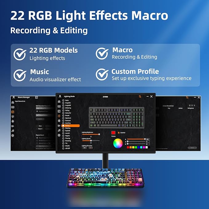 ZORNHER ZH980 Mechanical Keyboard,95% Blue Creamy Keyboard with Number Pad,Van Gogh's Starry Night Dye Sublimation PBT Keycaps,Creamy Sounding Linear Switches,Hot-Swappable,RGB Backlit