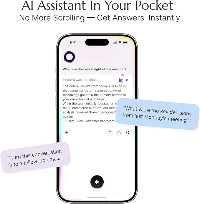 Flowtica Scribe AI Voice Recorder, App Control, Transcribe & Summarize, HiFi Audio with Noise Cancellation, Background Auto-Sync, Note Taker for Meetings & Lectures, Ultra-Slim, Pogopin Cable Included