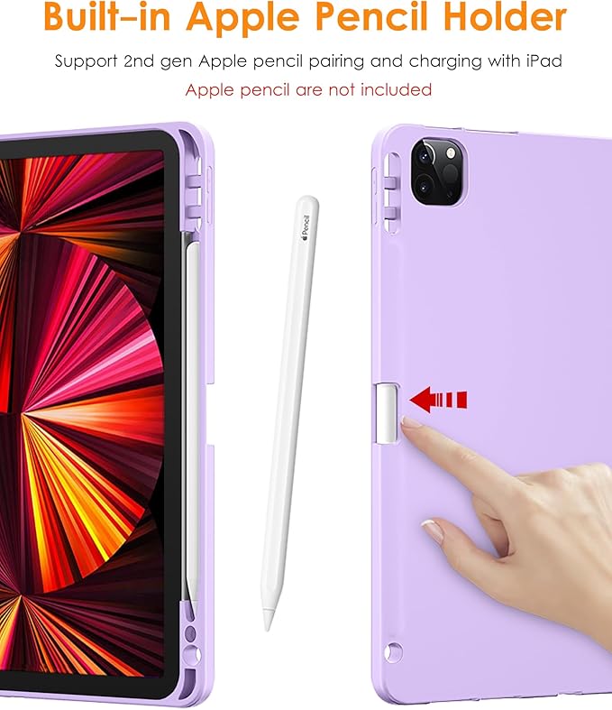 DTTO for iPad Pro 11 inch 4th/3rd/2nd/1st Generation 2022/2021/2020/2018 Case, Smart Slim Trifold Stand Soft TPU Back Cover with Built-in Pencil Holder, Also Fit iPad Air 5/4,Purple Marble