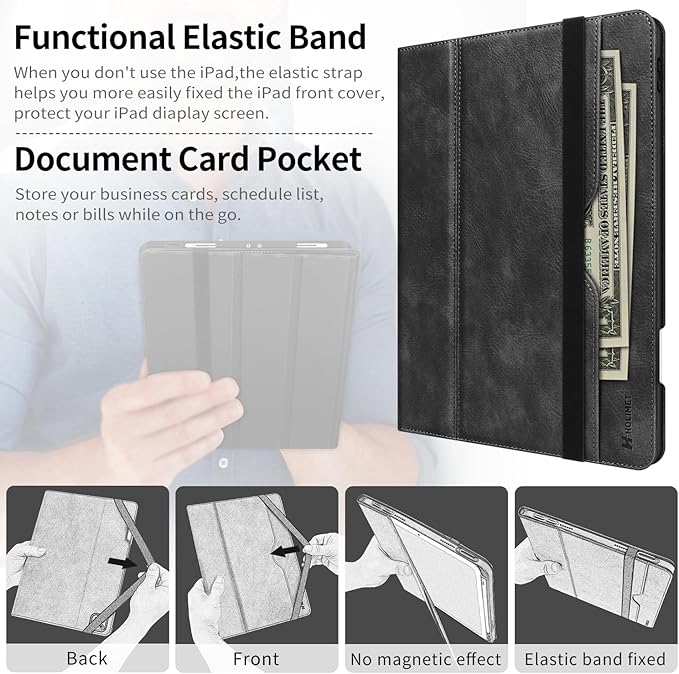 H HOLIMET Case for iPad Pro 12.9 2022 6th/5th/4th/3rd Generation with Pencil Holder Pocket Folio Stand Cover Soft TPU Back Shockproof, Auto Sleep/Wake,Vegan Leather
