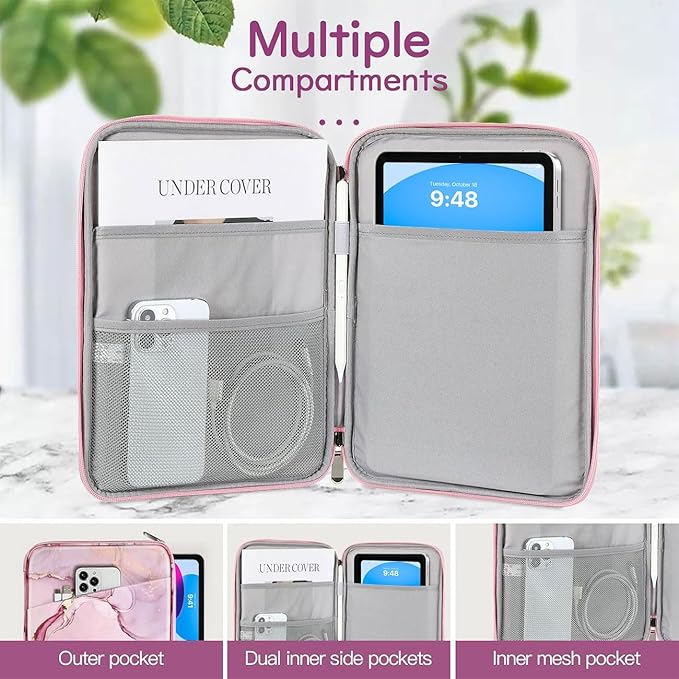 Dadanism 9-11 Inch Tablet Sleeve Bag Carrying Case for iPad 9/8/7th Gen 10.2, iPad Air 11" 2024, iPad Pro 11 M4 M2 2024, iPad Air 5/4 10.9, iPad 10th Gen 10.9, Galaxy Tab A9+/S9 FE/A8, Cloudy Pink