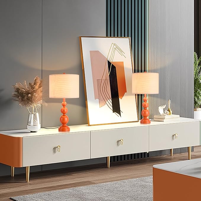 Ziqqeelam 24.4'' Orange Mid Century Modern Table Lamps Set of 2 for Living Room Bedroom Bedside Nightstand, Contemporary Table Lamp for Bedside, End Table Side Table Lamp (Bulbs Not Includes)