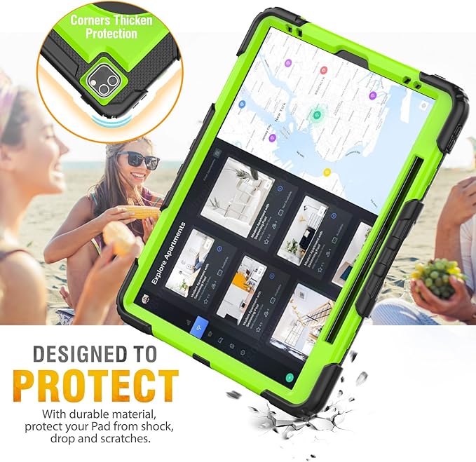 HXCASEAC Case for iPad Pro 12.9 Case (6th 5th 4th 3rd Generation), Shockproof Design | Pencil Holder | Hand Strap | Screen Protector | Heavy Duty Protective iPad 12.9 inch 2022/2021/2020/2018 - Green