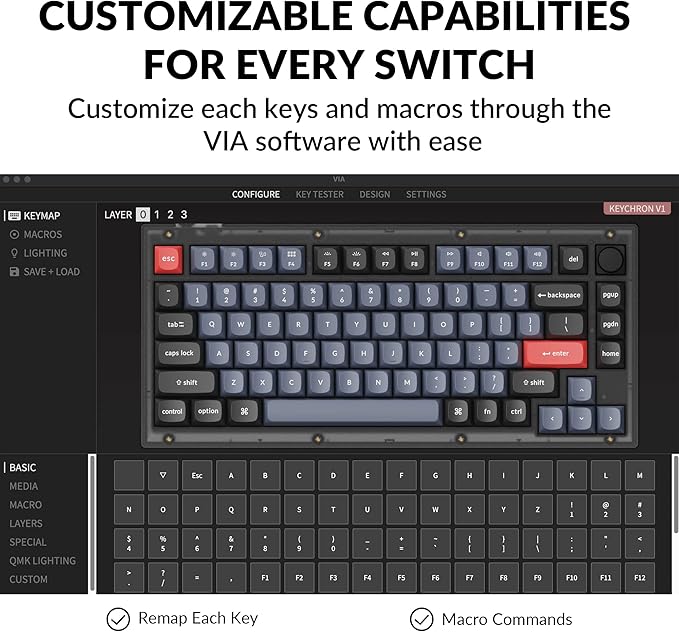 Keychron V1 Wired Custom Mechanical Keyboard Knob Version, 75% Layout QMK/VIA Programmable with Hot-swappable Keychron K Pro Brown Switch Compatible with Mac Windows Linux (Frosted Black-Translucent)