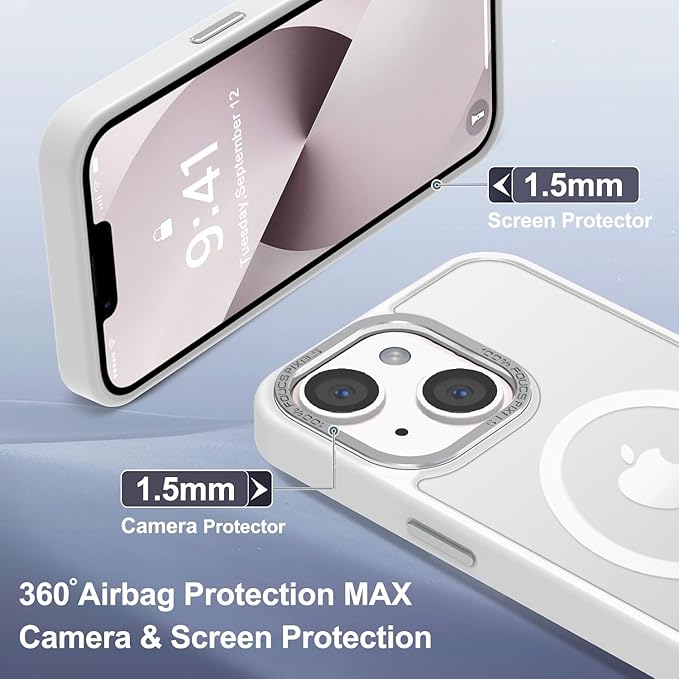 Newfuture Designed for iPhone 13 Case & iPhone 14 Case with Magnetic [13 FT Military Drop Protection] [Compatible with Magsafe] Translucent Shockproof with Anti-Fingerprint Phone Case, Frosted White