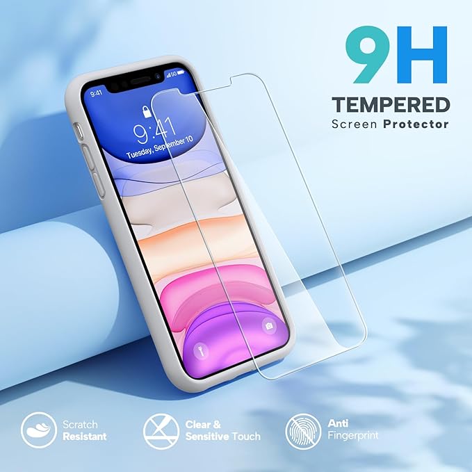 Miracase Designed for iPhone 11 Phone Case, with Screen Protector, Liquid Silicone Gel Rubber Full Body Drop Protection Shockproof Cover Phone Case for iPhone 11 6.1 inch, Moonlight White