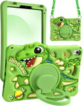 Boaretiu Tablet Case - Cute Cartoon Silicone Cover with Adjustable Shoulder Strap & Rotating Stand for Kids Boys Girls, for iPad mini 7th (A17 Pro) / for iPad mini 6th Generation Case, Green Dinosaur