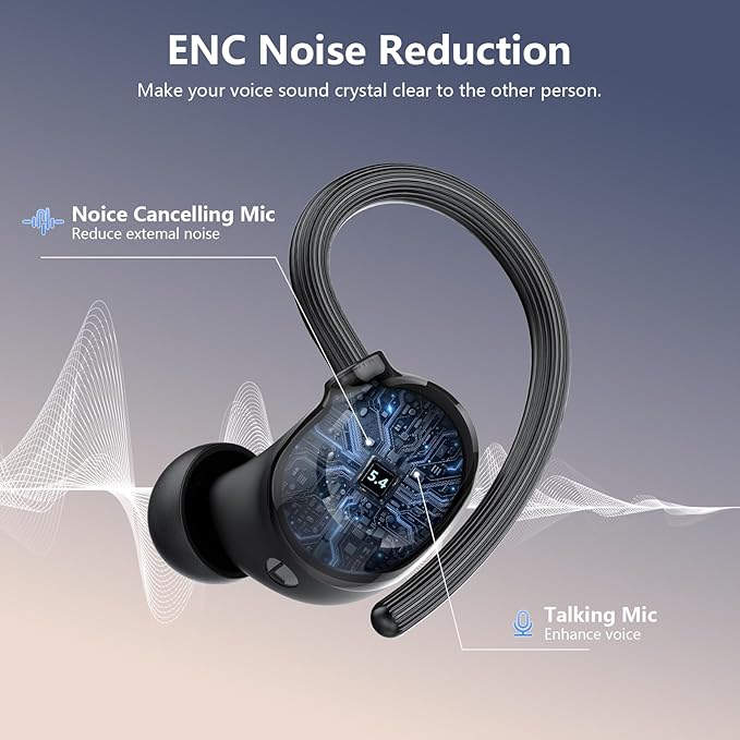 Wireless Earbuds, Bluetooth 5.4 Sport Headphones, 128H Playtime Over Ear Buds for Small Ear, Stereo Deep Bass, Sport Wireless Bluetooth Earphones, IPX7 Waterproof Running Headphones for iOS Android