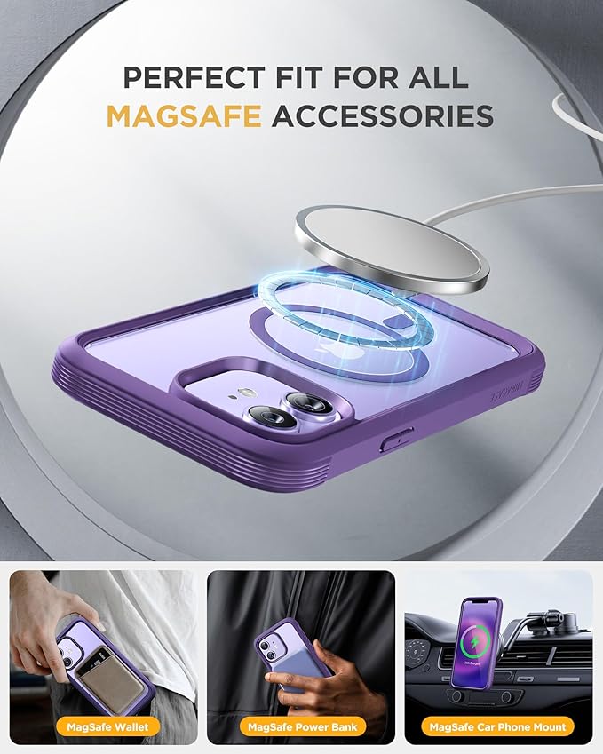Miracase Glass Series Designed for iPhone 12/12 Pro 6.1 Inch, Upgrade Full-Body Magnetic Case with Built-in 9H Tempered Glass Screen Protector, with Camera Lens Protector, Magnetic Purple